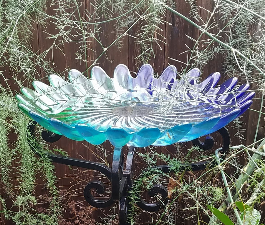 Bird-bath-made-from-a-secondhand-coat-rack-and-bowl-with-asparagus-ferns